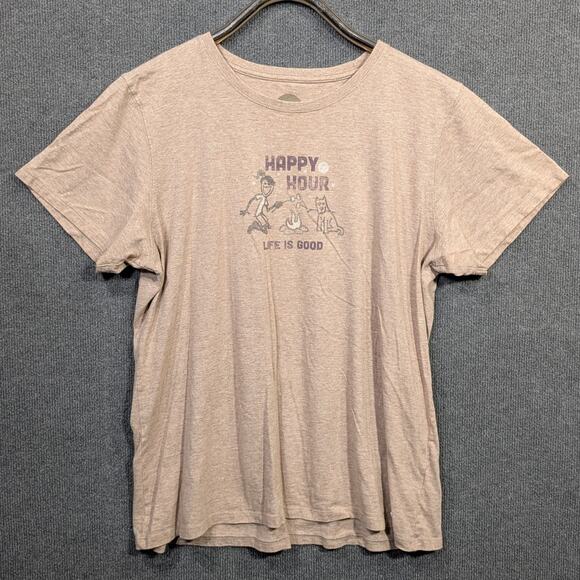Life Is Good T Shirt Womens XL Graphic Tee Happy Hour Campfire Dog Classic Fit - Picture 1 of 11